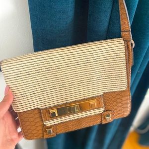 Call It Spring crossbody bag with reptile skin texture & a black & white stripe